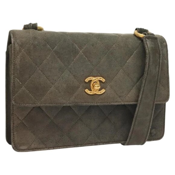 CHANEL Matelasse Shoulder Bag Lamb Skin Gray Gold CC - Picture 1 of 16